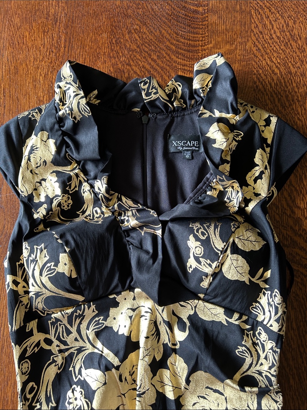 Xscape Black and Gold Foil Floral Dress